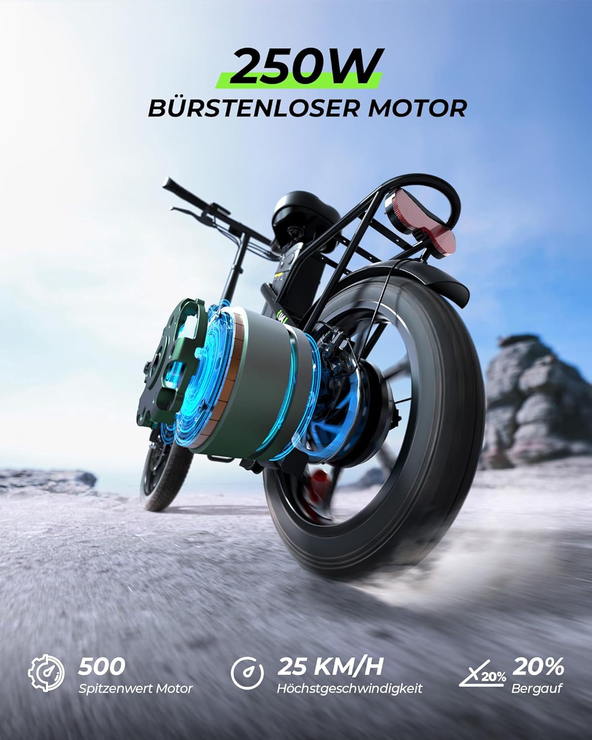 Finbike Folding Bike E-Bike 16 x 2.15 Inch Fat Tire, Portable Electric Bicycle with 10.4 Ah Removable Battery, 4 Riding Modes, PAS Range Max 88 Km, Folding Electric Bikes for Men Women Commuting – Bild 3