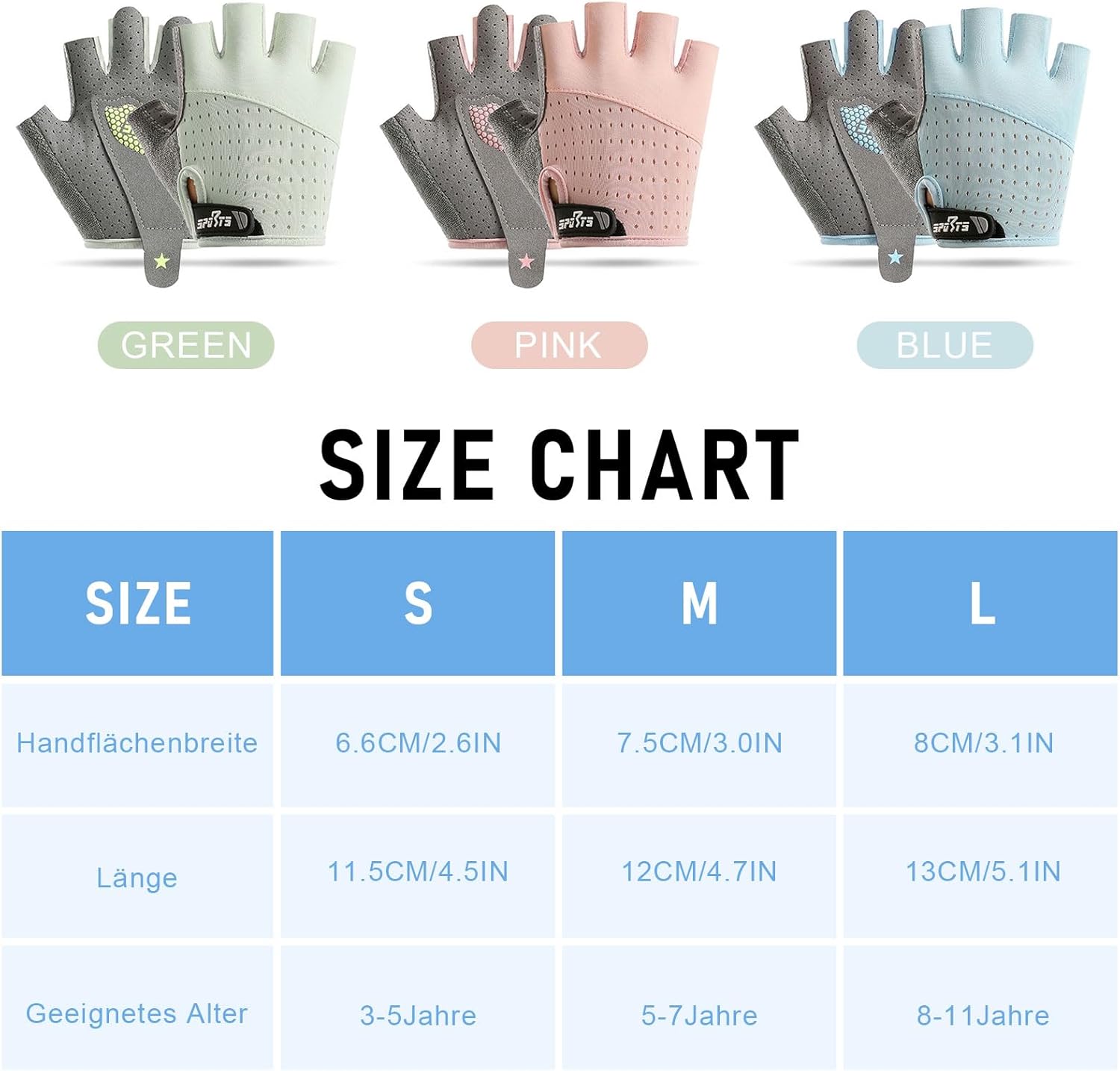 Children's Cycling Gloves, Half Finger Gloves, Non-Slip and Sweat-Wicking, Protective Palm – Bild 5