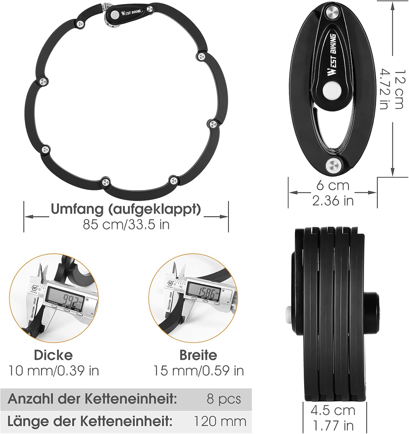 XIQI Bicycle Lock Folding Lock Combination Lock High Security 85 cm Length Bicycle Lock Combination Lock with Bracket High Security Level 10, E Scooter Lock Bicycle Locks for MTB & Road Bike – Bild 2