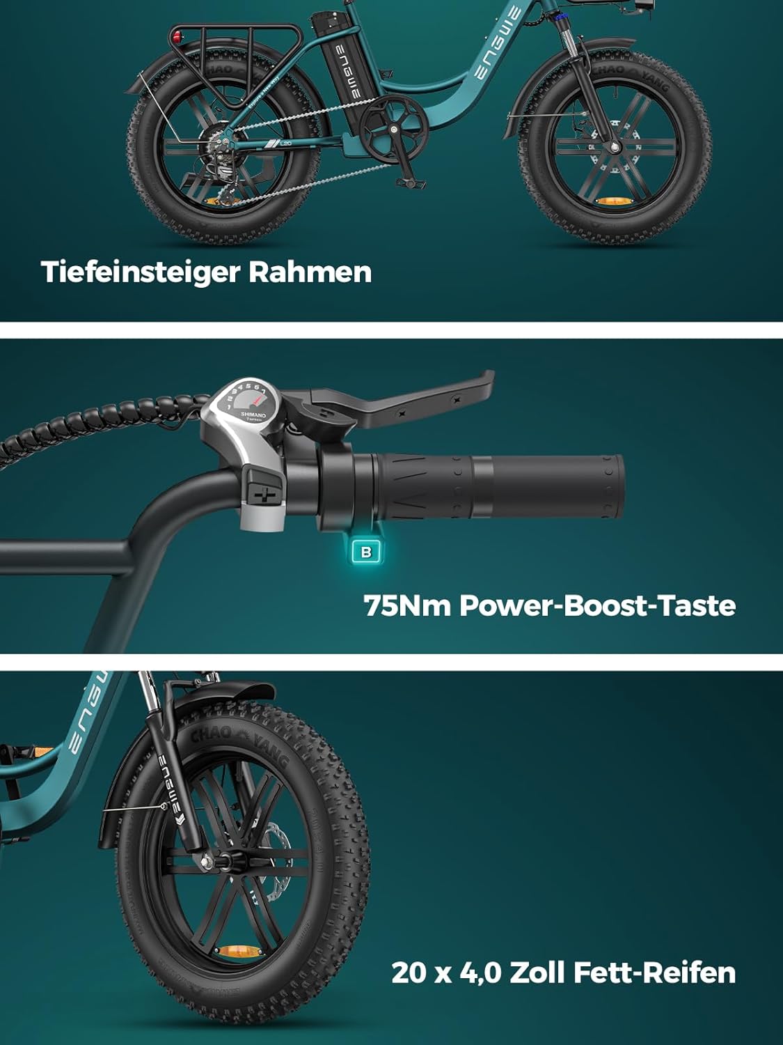 ENGWE L20 Boost Electric Bicycle for Adults, Removable Battery with 48 V 13 Ah, Range up to 126 Km, 20 x 4.0 Fat Tyres, 7 Gears Ebike – Bild 6