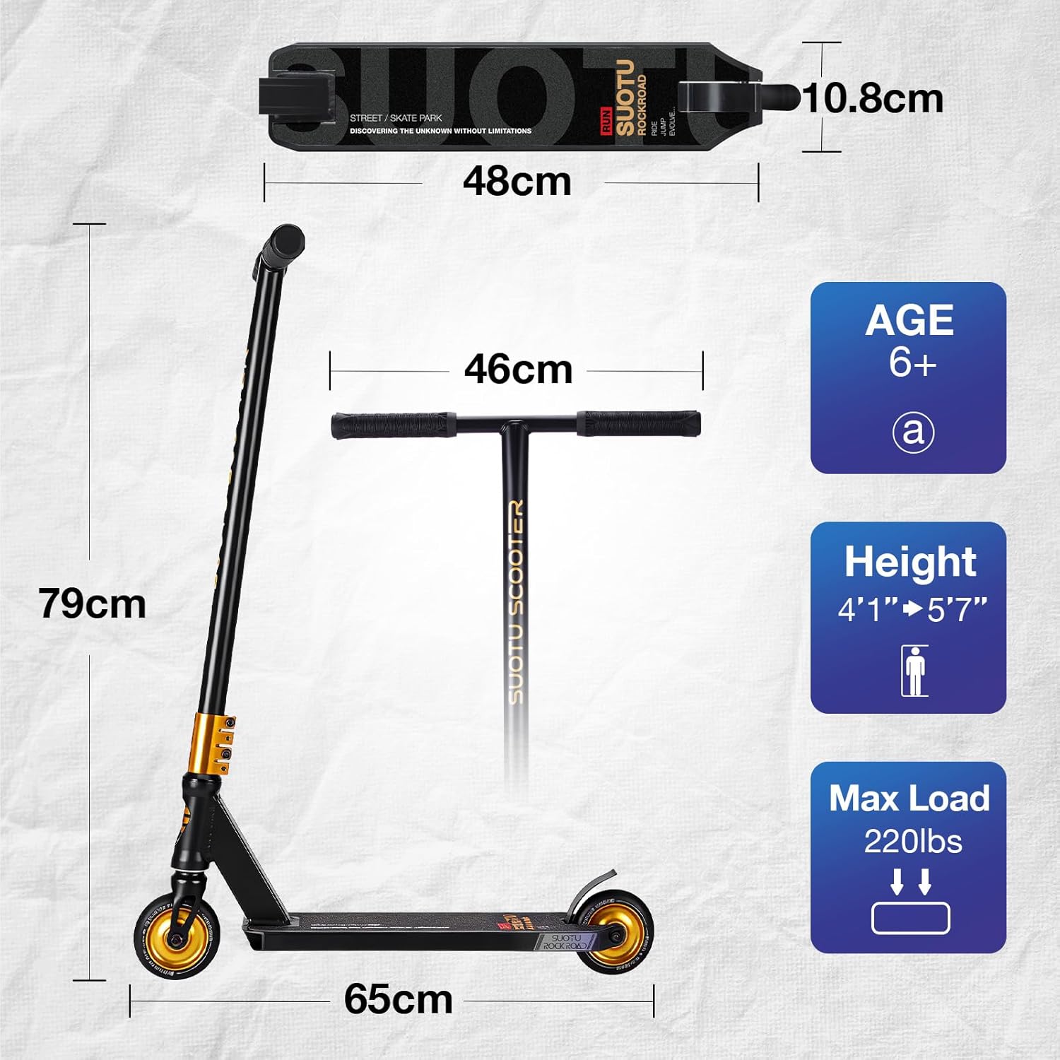 SUOTU Stunt Scooter, 360° Steering, Stunt Scooter with 100 mm 85A PU Wheels, Stand Scooter for Children, Teenagers and Adults, Load Capacity: 100 kg, Aluminium – Bild 6