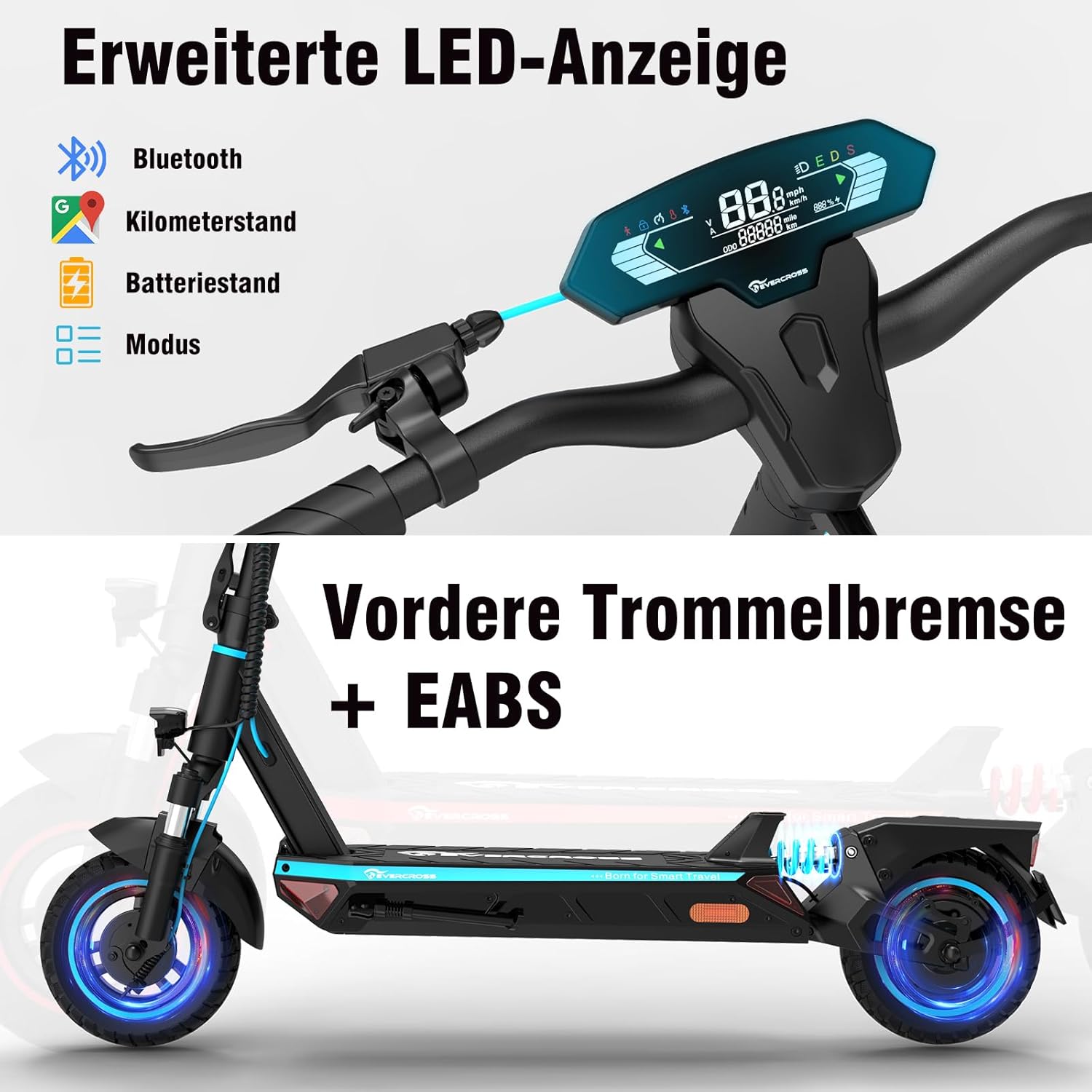 EVERCROSS A1 E-Scooter mit Straßenzulassung (ABE), 500W Motor, 10 Zoll Offroad Vakuumreifen, 46,8V 716,04WH Akku bis 70 km Reichweite, Faltbarer Elektroroller für Erwachsene mit App & LED-Display – Bild 4