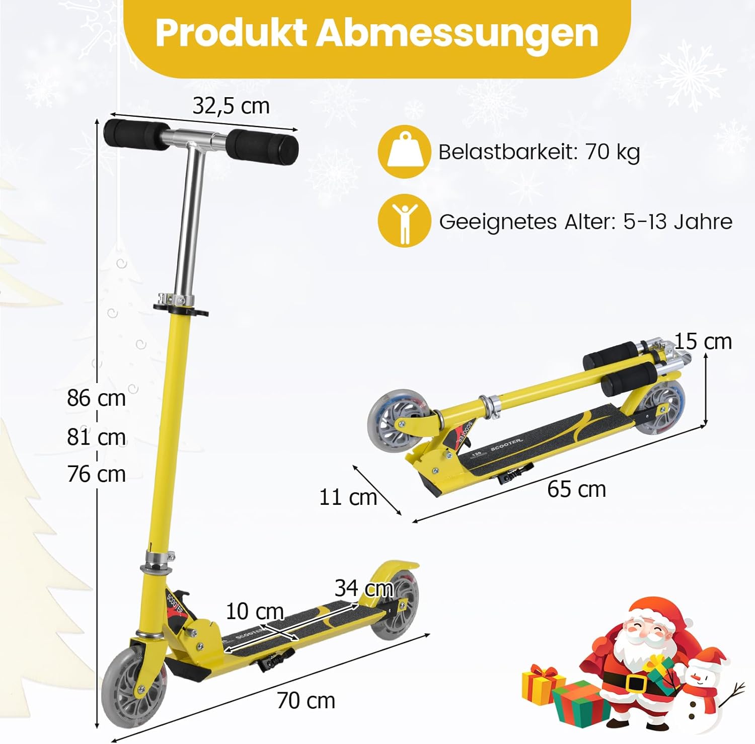 COSTWAY Children's Scooter with LED Wheels, Children's Scooter from 4 Years, 70 kg Load Capacity, City Scooter, Height Adjustable, Children's Kick Scooter for Boys and Girls – Bild 6