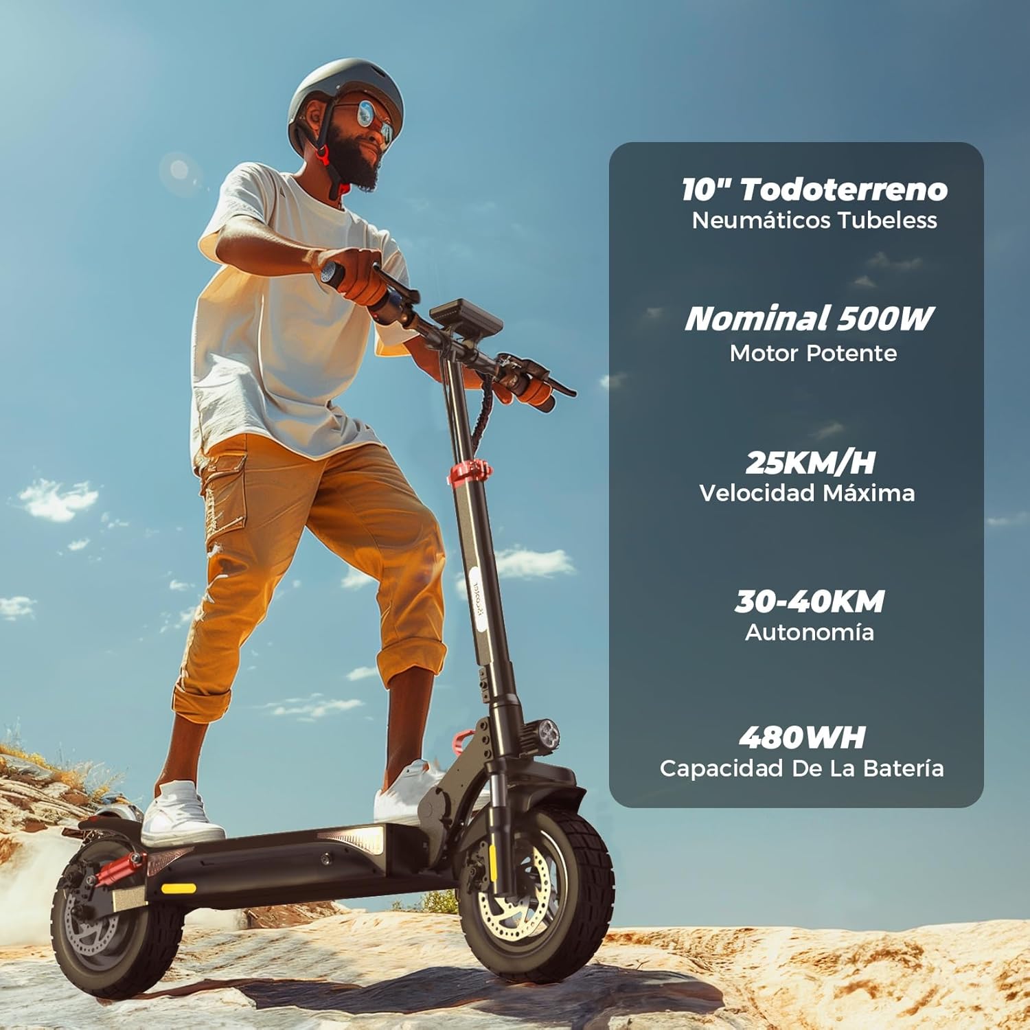 800 W Electric Scooter for Adults, 480 Wh Battery, Maximum Range of 40 km, Foldable Electric Scooter of 10 Inches, App, Maximum Load 120 kg, Adjustable Handlebar, Quadruple Suspension – Bild 2