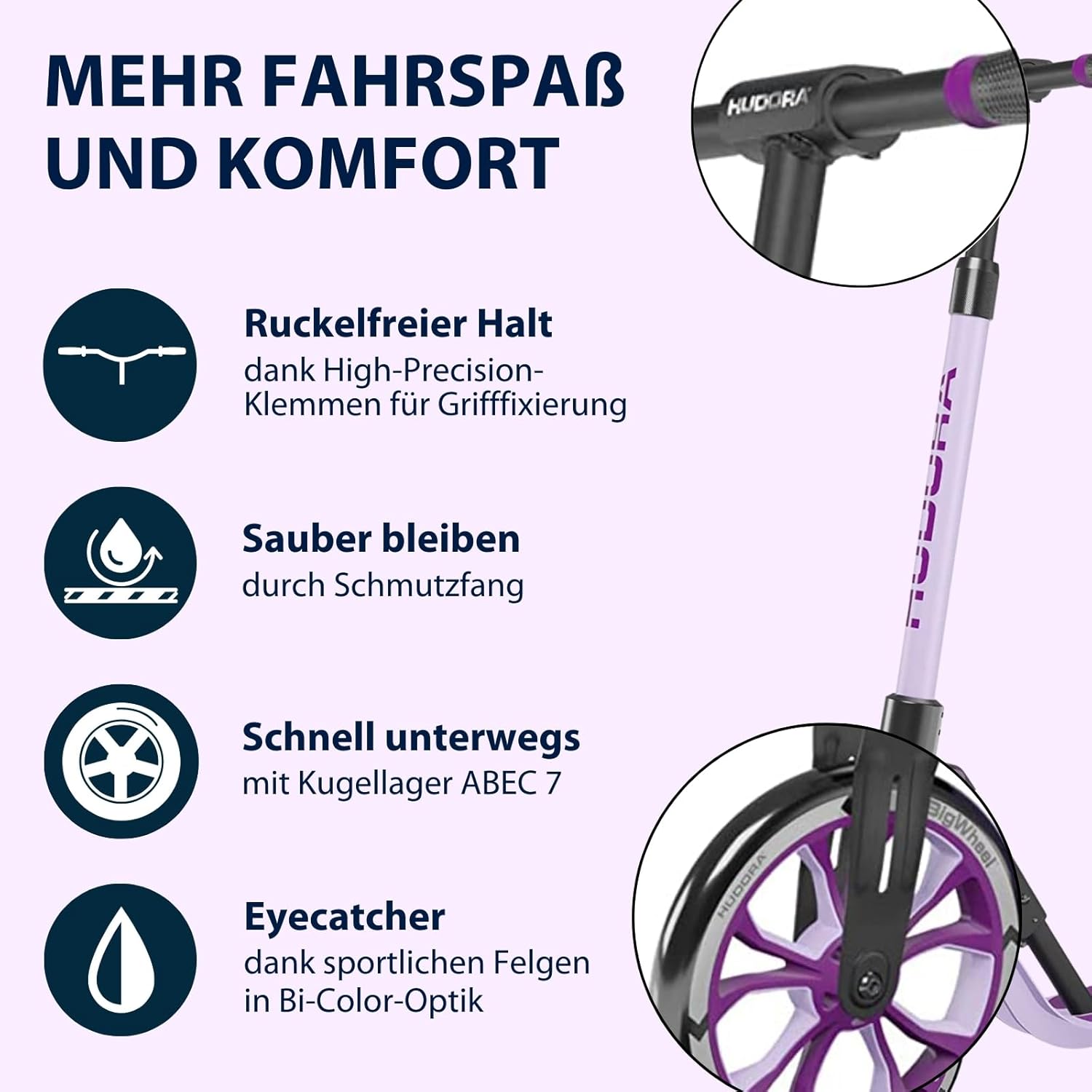 HUDORA BigWheel® 205 Advanced Scooter, Comfortable Aluminium Scooter for up to 100 kg, Height-Adjustable & Foldable Scooter, Kick Scooter for Children/Teenagers & Adults – Bild 3