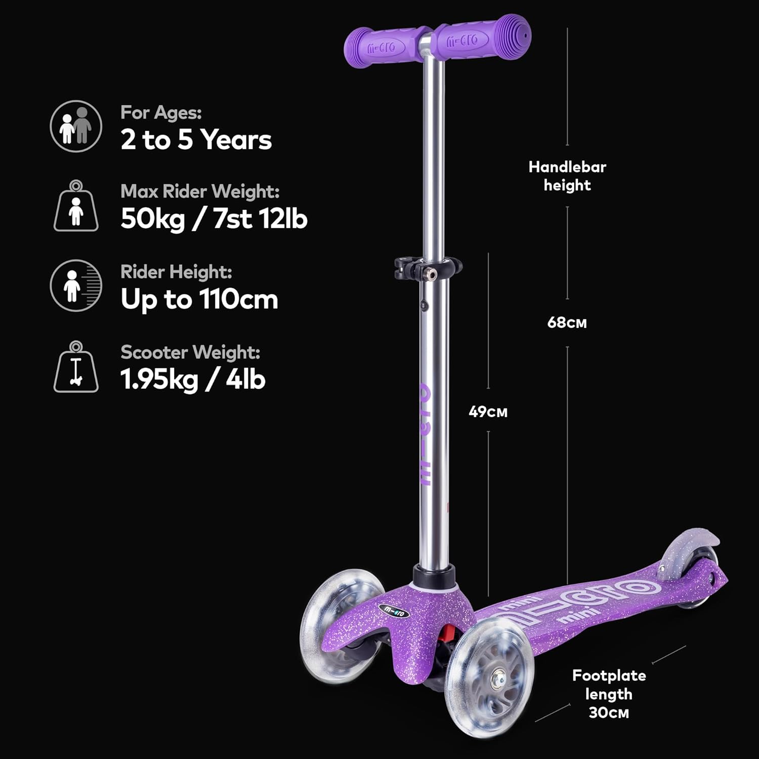 micro™ Mini Micro Deluxe Fairy Glitter LED, Height Adjustable, The Original, Children's Scooter from 2 Years, Includes LED Wheels, Boys and Girls 2-5 Years – Bild 3