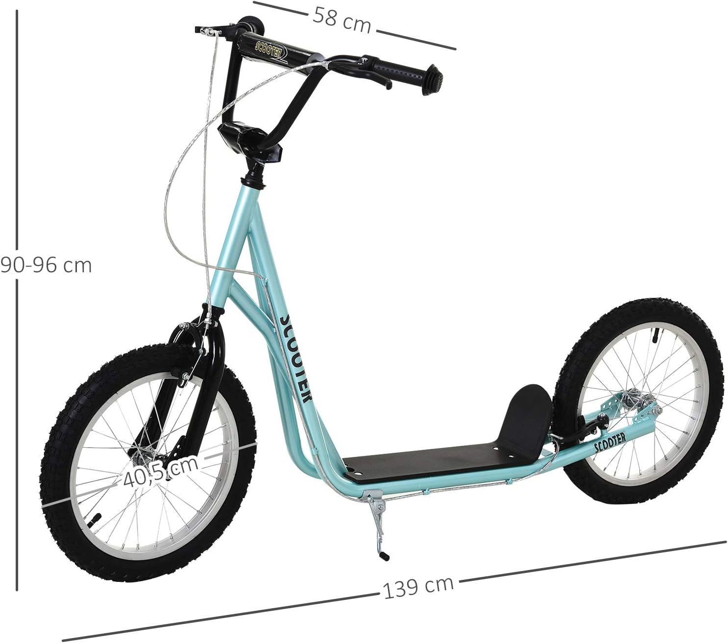 HOMCOM Children's Scooter, City Scooter, Kickboard, Pneumatic Tyres, 16 Inches, Blue/Green/White/Black, 139 x 58 x 90-96 cm – Bild 7
