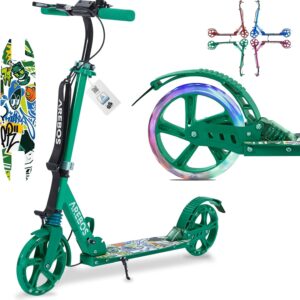 Arebos Cityroller Tretroller mit LED | höhenverstellbar | klappbar | inkl. Tragegurt | Hand- & Trittbremse | für Kinder und Erwachsene | bis 100kg belastbar Roller | Kickroller | Kickscooter