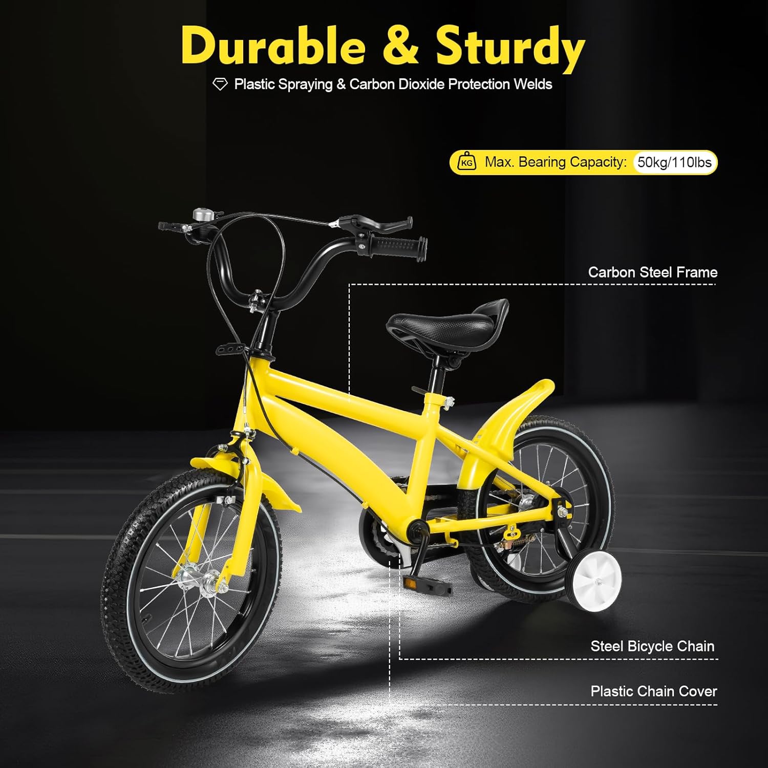 14 Zoll Kinderfahrrad, Kohlenstoffstahl-Legierung, Kinder Fahrrad, ab 3-7 Jahre Jungen & Mädchen, Upgraded Kinder Fahrrad mit Stützrädern, Höhenverstellung – Bild 2