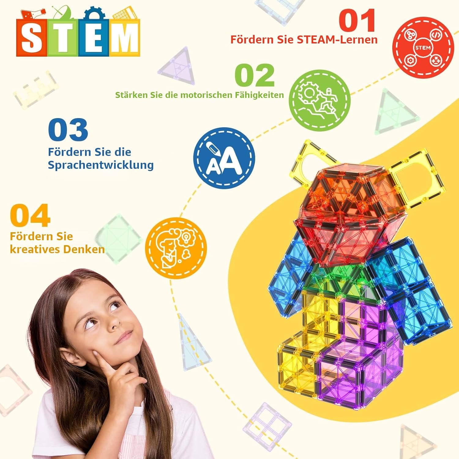 60 Magnetic Building Blocks, Children's Toy, STEM Magnetic Blocks, Sensory Toy, Children's Games, Magnetic Building Toy for 3+ Years Old Boys and Girls, Preschool, Nursery and Toddler Toy – Bild 2
