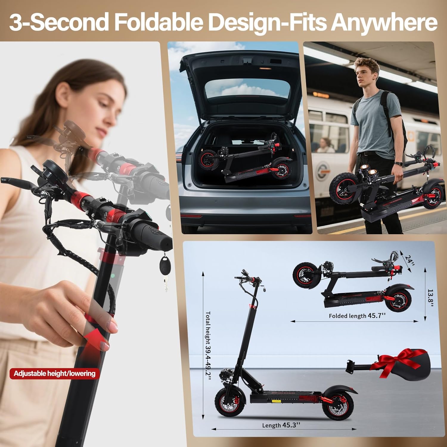 Adult Road Legal E-Scooter - 40-55km Range, Max 20km/h, 10" Off-Road Tyres, Height Adjustable Handlebars, Double Disc Brakes, Ideal for Commuter & Birthday Gifts – Bild 6