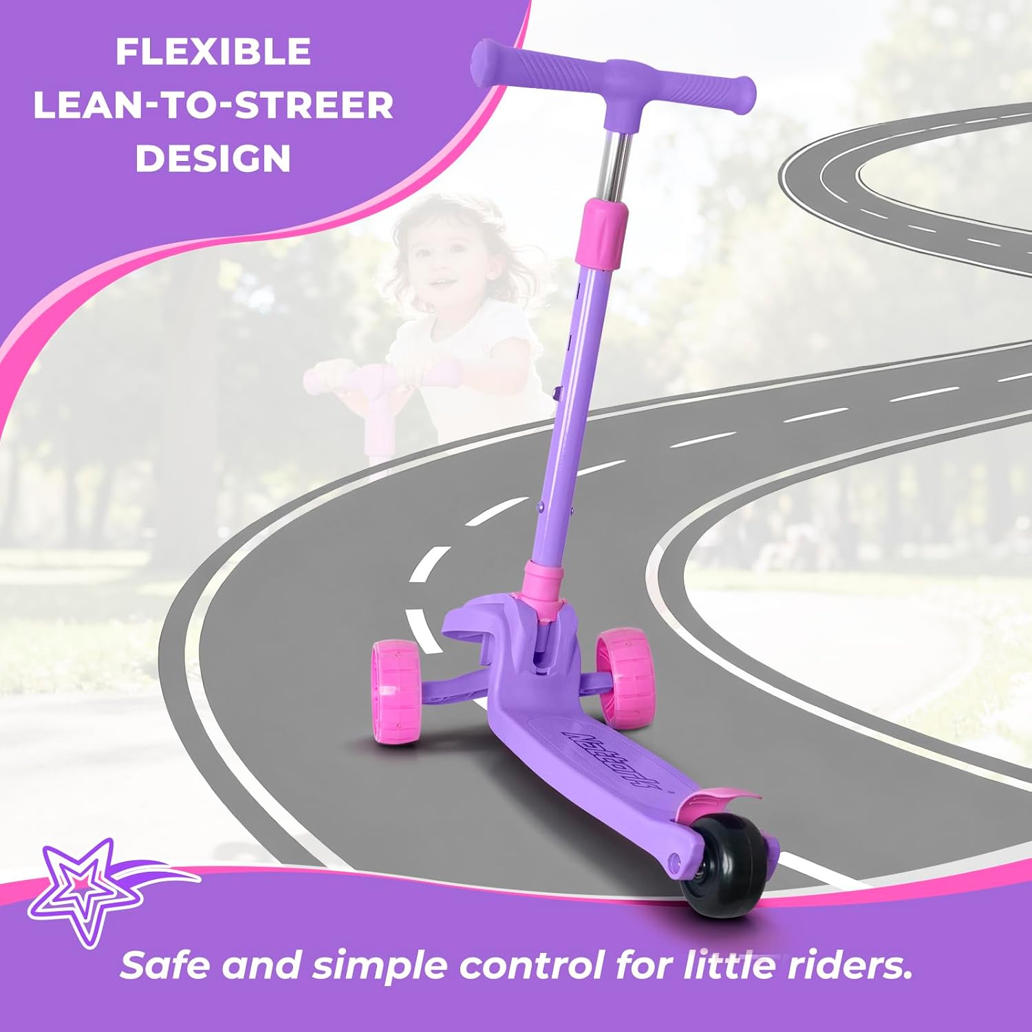 Nattork Children's Scooter, 3 Wheels, Children's Scooter with 3 Height-Adjustable Handlebars, Tilting Steering and Wide Non-Slip Deck, for Boys and Girls from 2 Years – Bild 5