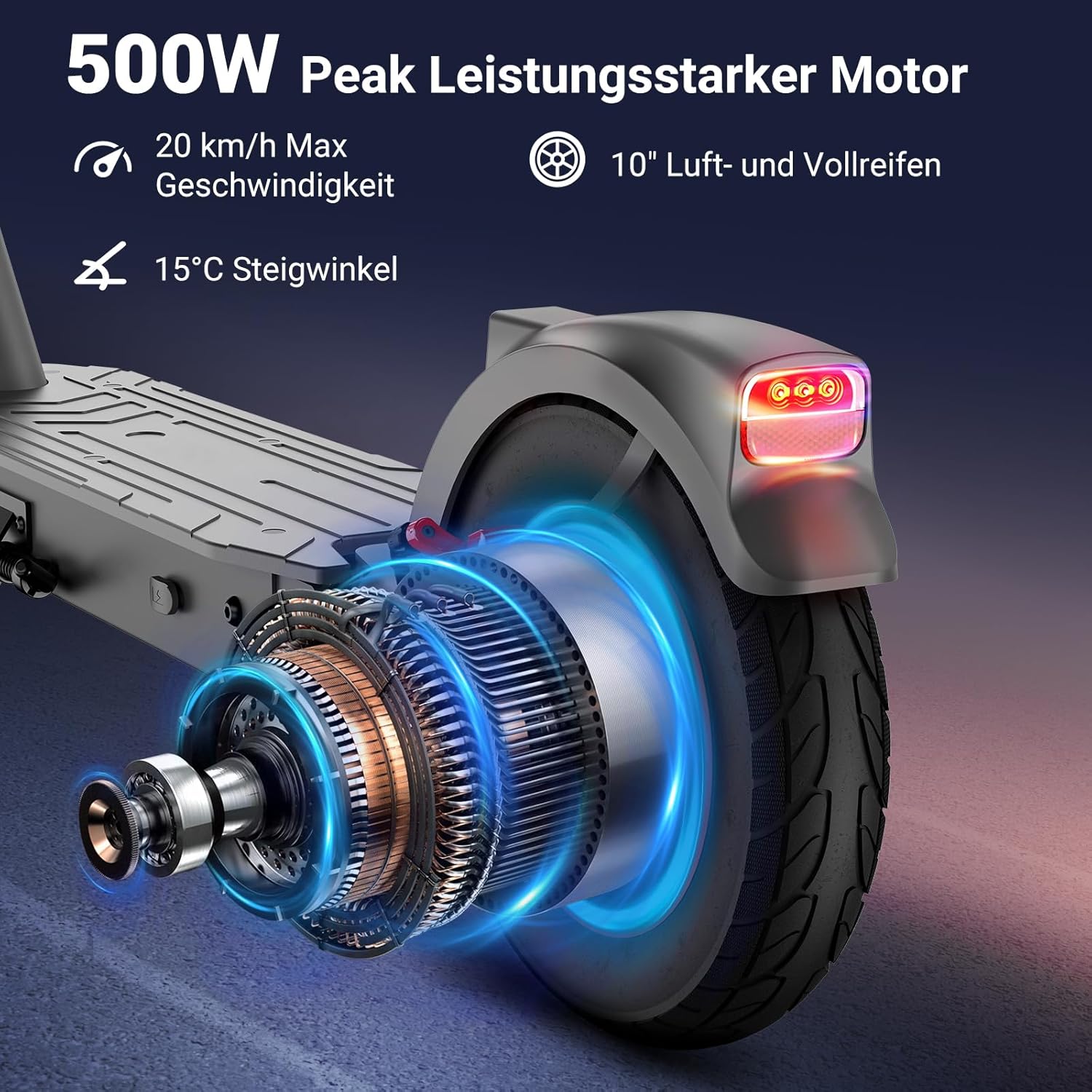 SISIGAD E Scooter 10 Inch Electric Scooter Adult with Double Suspension and App, Electric Scooter Adult 450 W Motor 36 V 10.4 Ah Battery 20 km/h Speed, E Scooter with Double Brake Shock Absorber – Bild 3