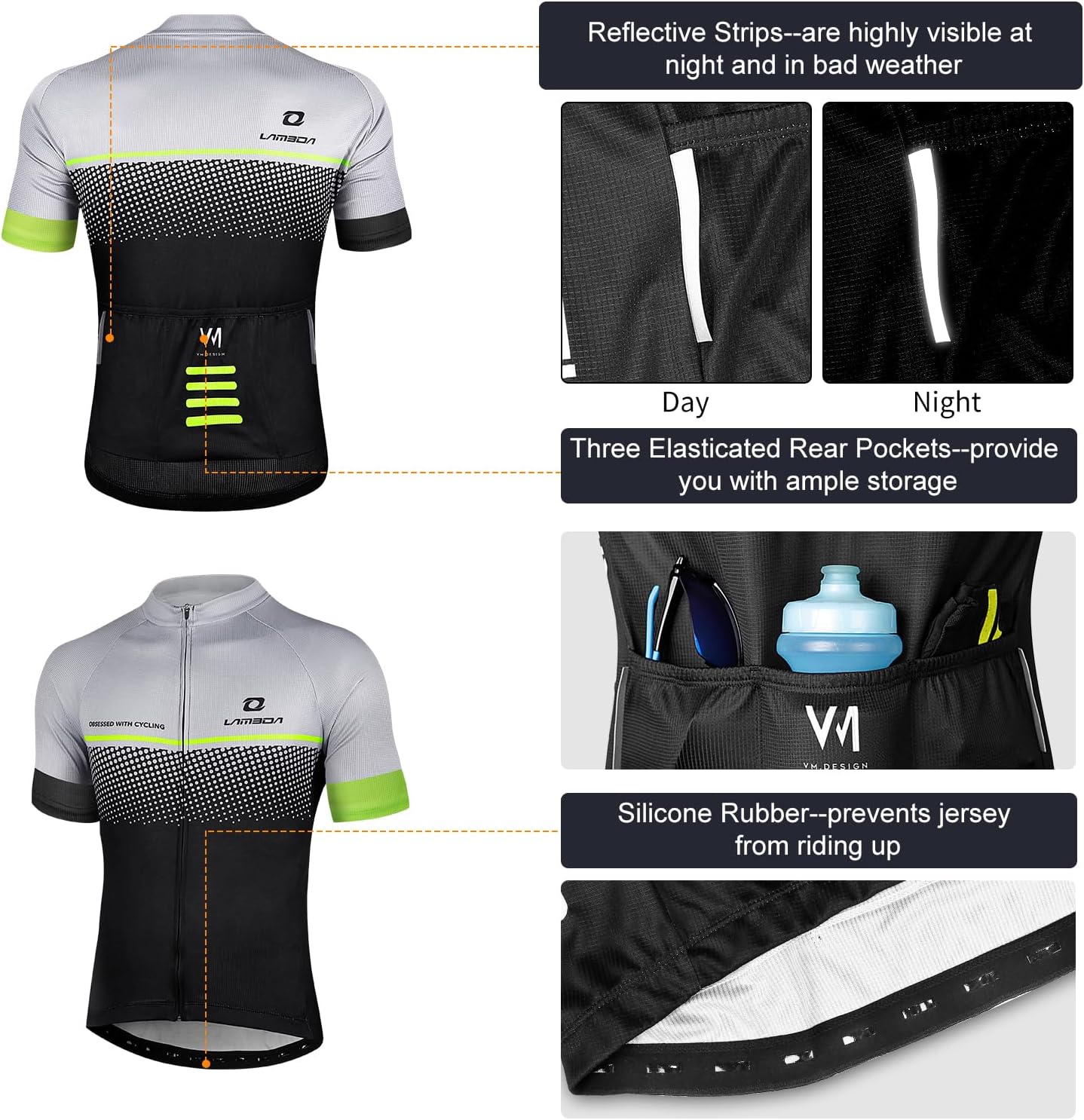 LAMEDA Short Sleeve Cycling Jersey Men's Elastic Breathable T-Shirt Jersey Functional Shirt Quick Drying Fabric Cycling Jersey for Cycling Outdoor Sports – Bild 4