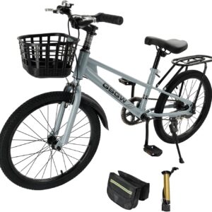 20 Inch Children’s Bike, High-Quality Carbon Steel Frame, Adjustable Seat, Double Brakes, 180° Rotating Handlebar, Non-Slip Tyres, with Basket, Boys/Girls Bicycle