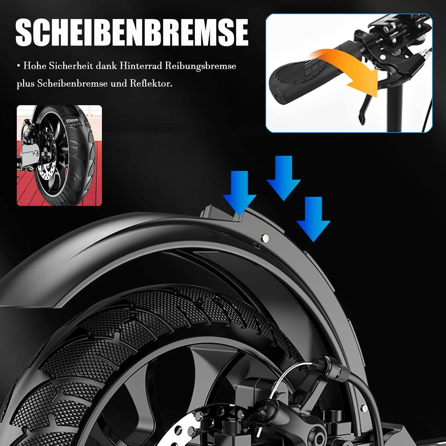 Bueuwe Big Wheel Scooter Adult 150 kg Load Capacity, City Scooter for Adults, Scooter Children 10 Years, City Scooter with Handbrake and Shock Absorber, 4 Height Adjustable, Black – Bild 4