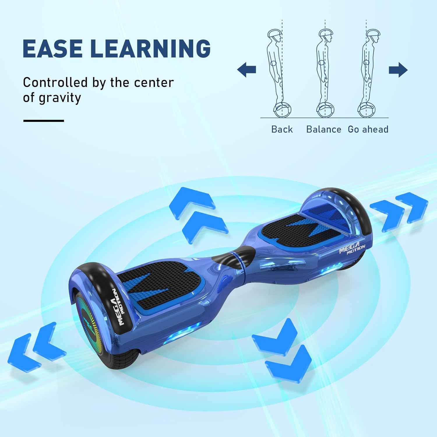 MEGA MOTION Hoverboards für Kinder, 6.5 Zoll Zweirad Selbstbalancierendes Hoverboards mit Bluetooth Lautsprecher, Kommt mit cool leuchtendem Rad, mit LED-Leuchten, Geschenk für Kinder und Jugendliche – Bild 6