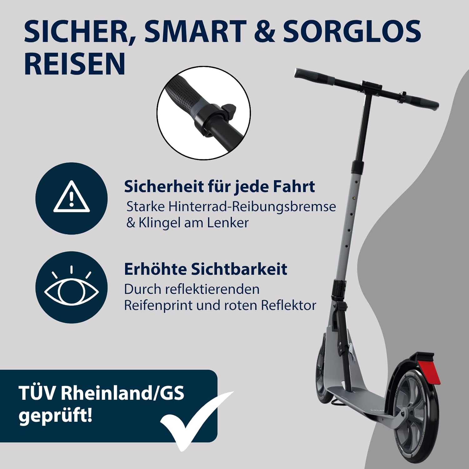 HUDORA BigWheel 230 Advanced Scooter - Sturdy Aluminium Scooter for up to 120 kg - Quiet & Foldable City Scooter with Stand & Bell - Kick Scooter for Children/Teenagers & Adults – Bild 5