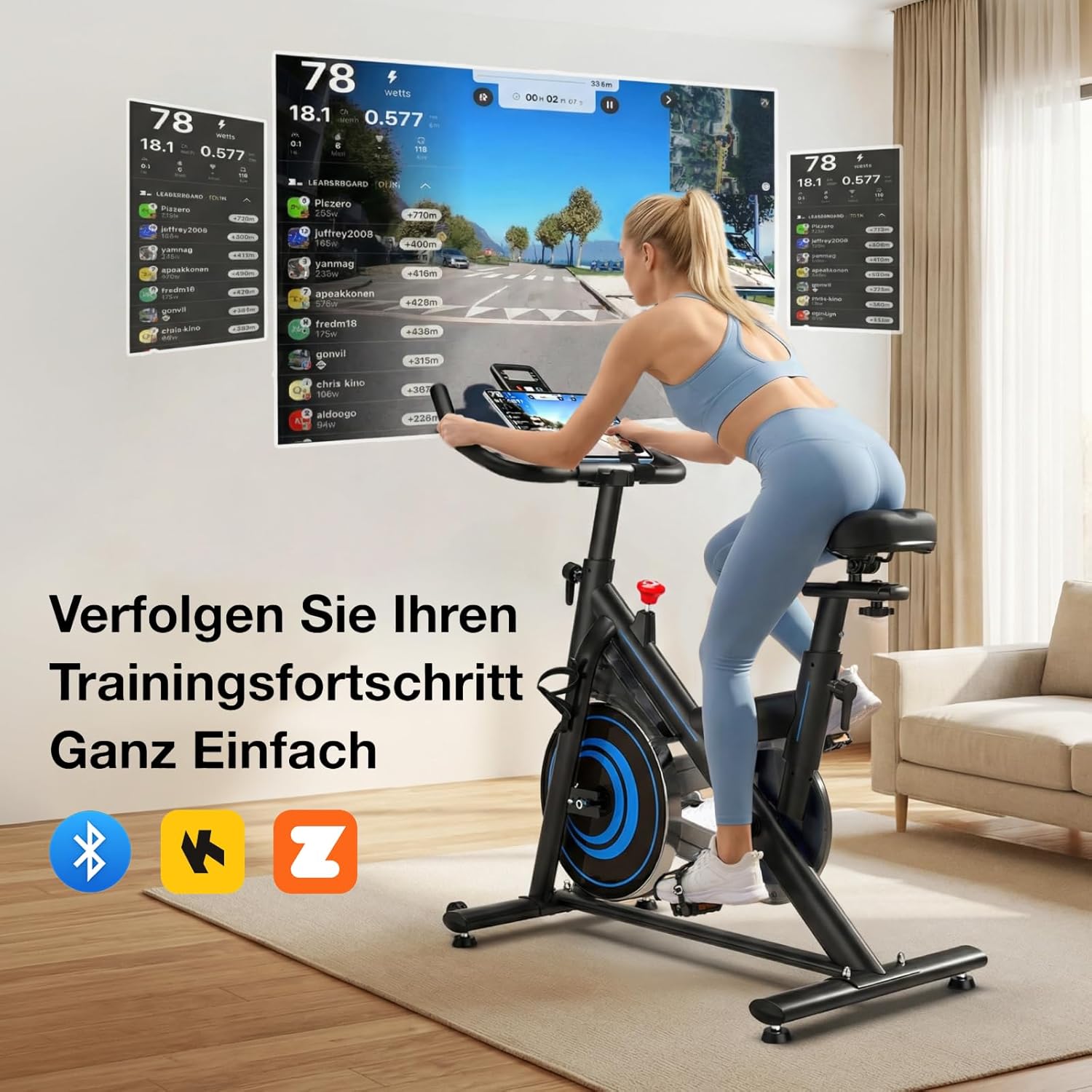 Heimtrainer Fahrrad mit App, Wenoker Leises Ergometer Magnetischer Widerstand Hometrainer Fahrrad, Spinning Bike Indoor Fitnessbikes für Kardio-Training zu Hause,Bis 160KG – Bild 4