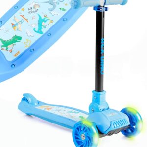 FableKids Children’s Scooter City Scooter Height Adjustable Foldable LED Wheels Kick Brake for Toddlers from 3 Years Maximum Load 50 kg