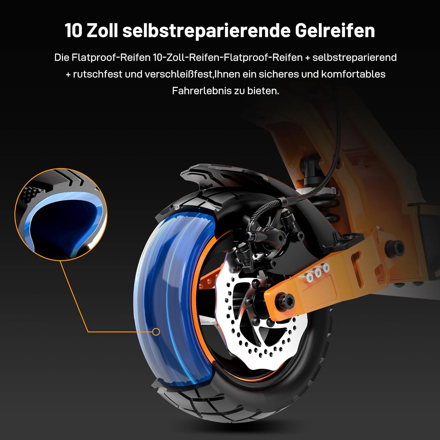 RCB D7/D7PRO(Ultra) E-Scooter, Electric Scooter for Adults with Road Approval (ABE), NFC/Indicator/App, 26% Incline 500W Motor Tip 1600.80-130 KM, 20.8-27 Ah, 10 Inch Self-Repairing Gel Tyres – Bild 4