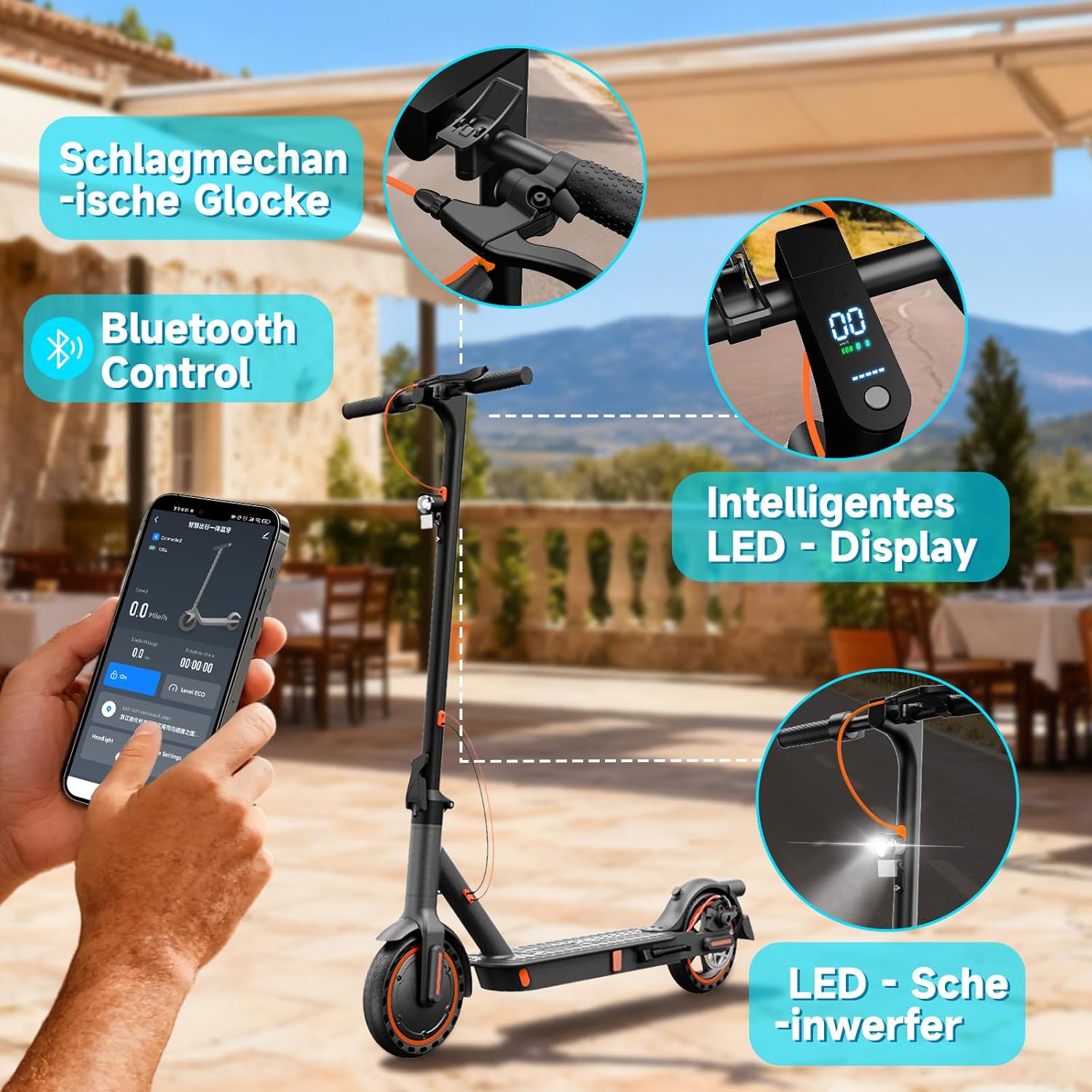 E Scooter mit Straßenzulassung, 350W Motor, 20 km/h Höchstgeschwindigkeit, 35 km Reichweite, Faltbarer E-Roller für Erwachsene – Bild 3