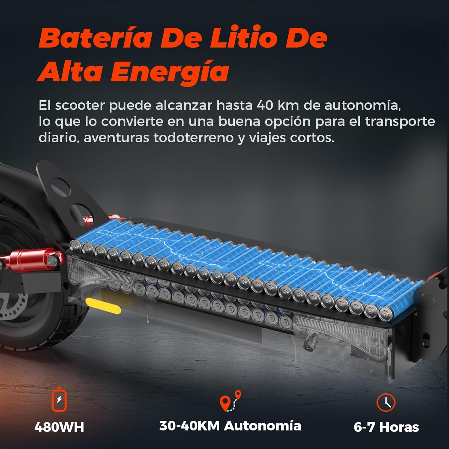 800 W Electric Scooter for Adults, 480 Wh Battery, Maximum Range of 40 km, Foldable Electric Scooter of 10 Inches, App, Maximum Load 120 kg, Adjustable Handlebar, Quadruple Suspension – Bild 4