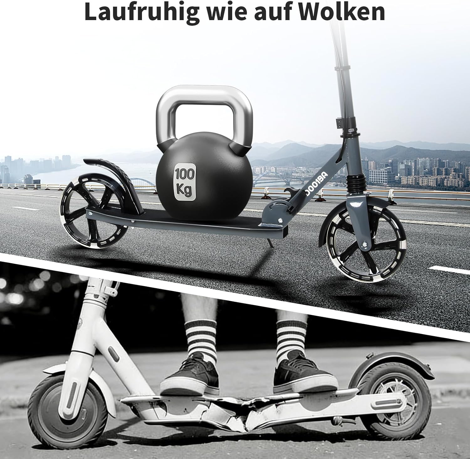 200 mm LED Big Wheel Scooter NV-D001BA with Light Wheels - Foldable City Scooter for Children from 9 & Teenagers (125-175 cm), Suspension & Double Brake, Scooter up to 100 kg, Grey/Red/Blue – Bild 6