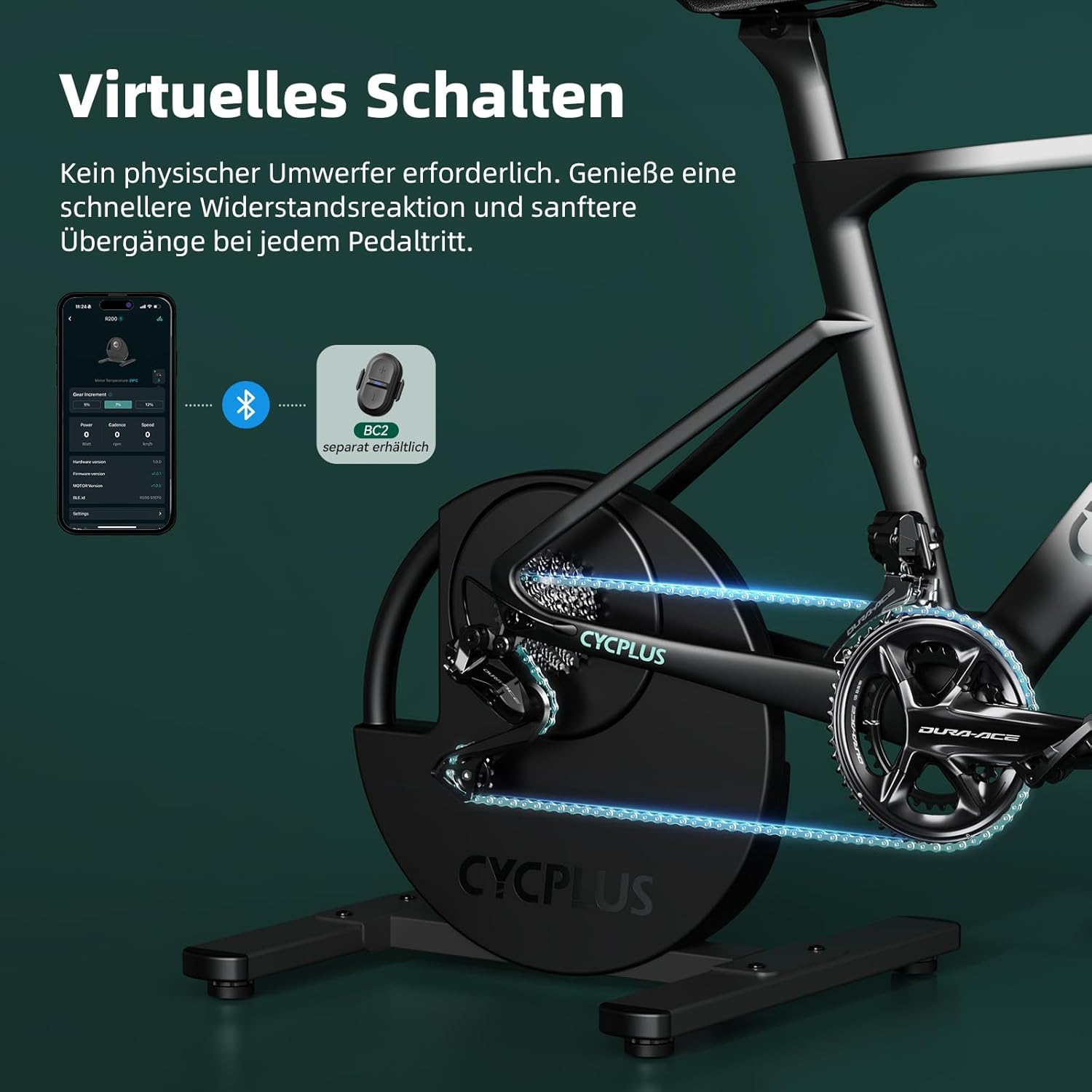 CYCPLUS R200 Bicycle Trainer, 2200 W Brushless Motor, 19% Incline Simulation, BLE & ANT+ Dual Mode, Virtual Switching, Uphill/Downhill Simulation, Super Quiet for Realistic Indoor Cycling – Bild 3