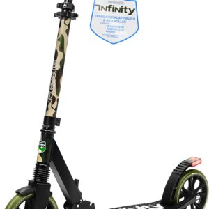 SereneLife Roller, Stabiler Cityroller, Höhenverstellbarer Big Wheel Scooter, Klappbar Inkl. Tragegurt, Ständer & Trittbremse, für Kinder & Erwachsene bis 100kg