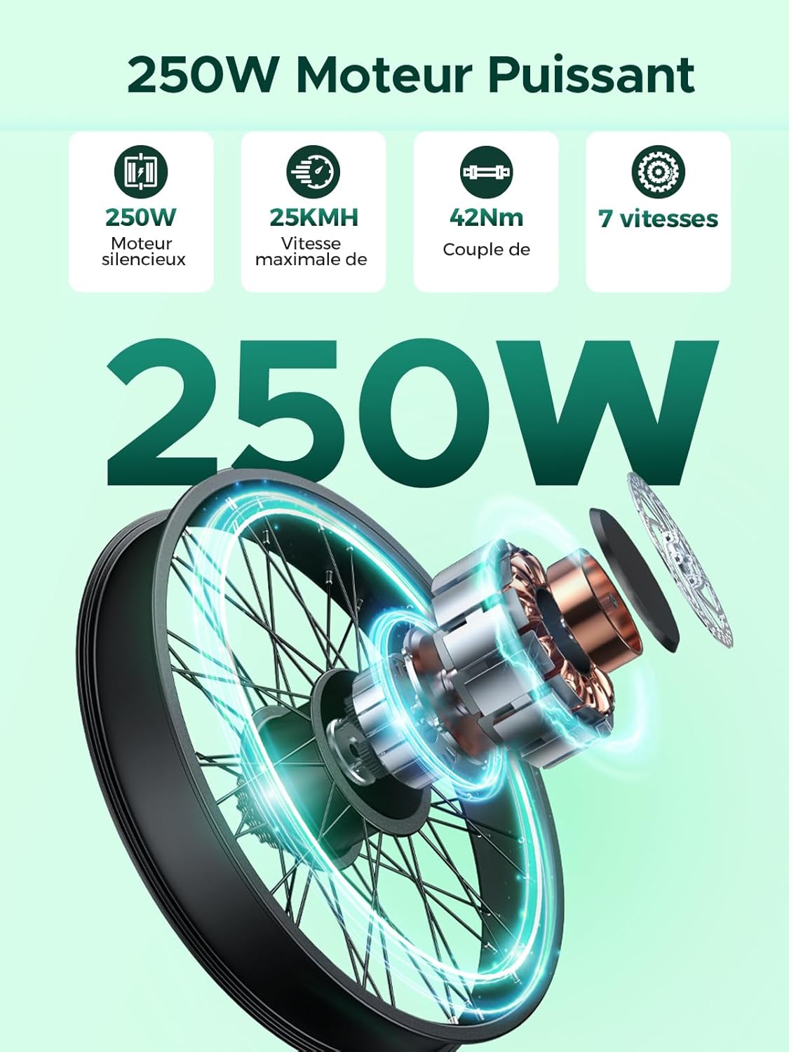 HillMiles MileCity1 26" E-Bike für Erwachsene, 7 Gang Elektrofahrrad mit Austauschbarem 36V 13Ah Akku, 25 km/h und 80–100km Reichweite E-Bike für Städtische Pendler, IP65 Wasserdicht – Bild 3