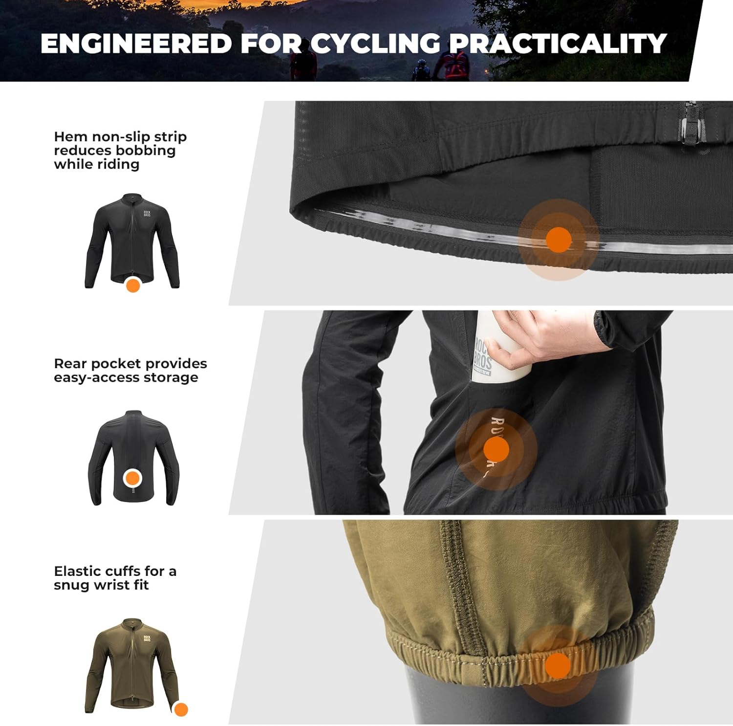 ROCKBROS Windbreaker Cycling Jacket Men's Ultralight Breathable Cycling Jacket Compact Sports Jacket Black Windbreaker Road Bike Men – Bild 4