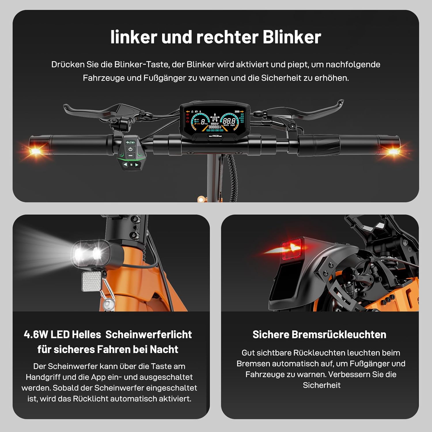 RCB D7/D7PRO(Ultra) E-Scooter, Electric Scooter for Adults with Road Approval (ABE), NFC/Indicator/App, 26% Incline 500W Motor Tip 1600.80-130 KM, 20.8-27 Ah, 10 Inch Self-Repairing Gel Tyres – Bild 7