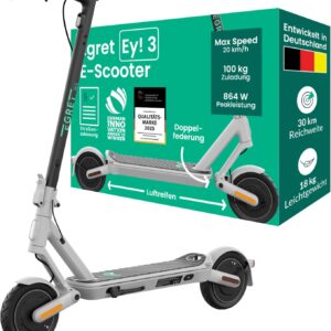 Egret Ey! Serie E-Scooter mit Straßenzulassung | Bis zu 65Km Reichweite und 1520 Watt Peak, 20km/h, Luftreifen, Dual Bremsen, App (Wählbar Ey! 1, Ey! 2, Ey! 3, Ey! 6, Ey! 7)