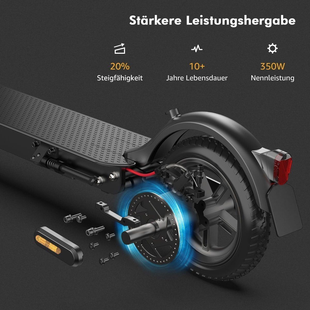 iScooter E Scooter with Road Legal, ABE Electric Scooter Load up to 120 kg, 30 km Range, LED, 20 km/h, 350 W Motor, 8.5 Inch Honeycomb Tyres, Dual Brake System E Scooter for Adults – Bild 3