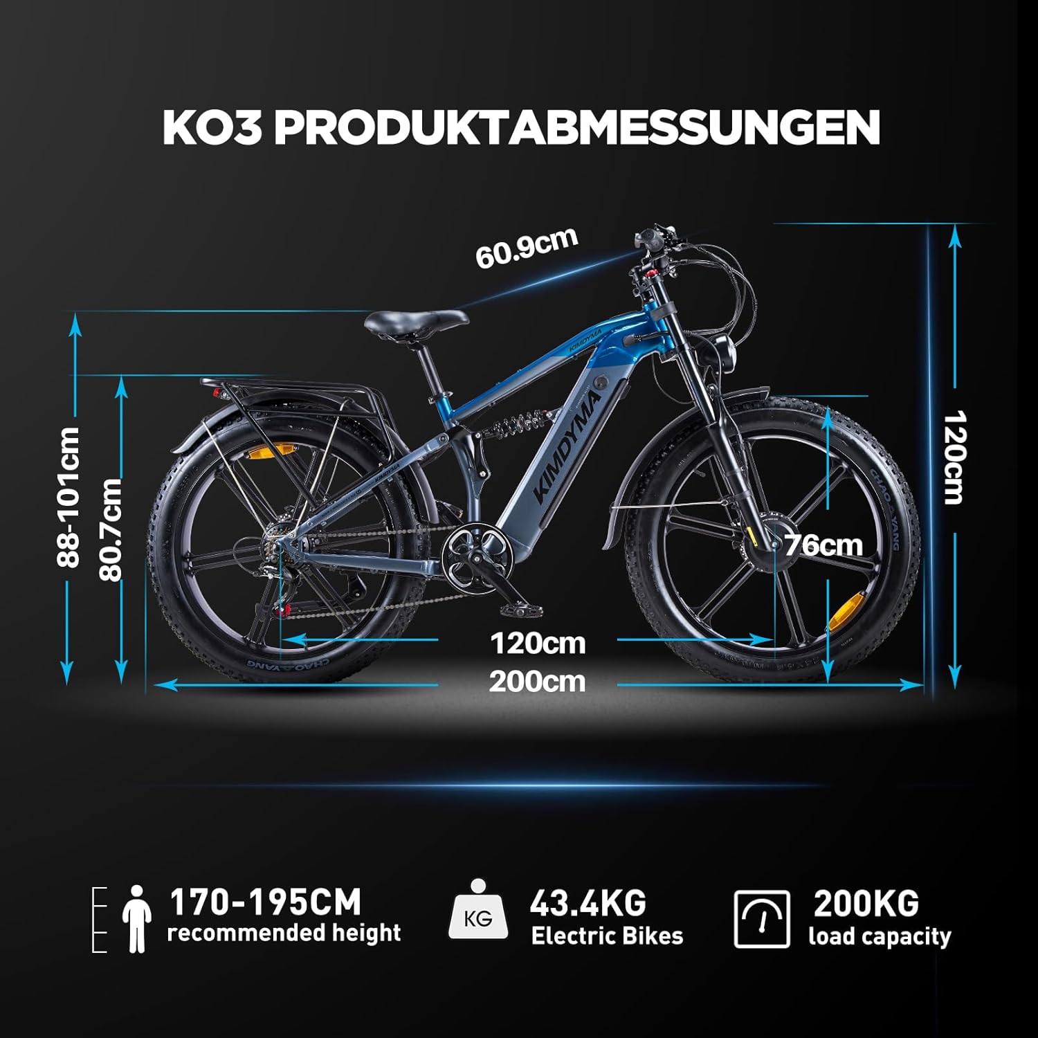 Double Motor 190 N.m E Bike Electric Bikes Men Women Ebike 48 V 20 Ah (960 Wh) Battery up to 100 km, 26 x 4 Inch Electric Bike 7-Speed Gear with LCD Display Full Suspension E Bike, K03 – Bild 8