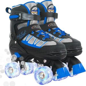 Nattork Children’s Roller Skates for Girls, Boys and Beginners, 4 Sizes, Adjustable Roller Skates with Luminous Wheels for Children and Beginners, for Outdoor and Indoor Use