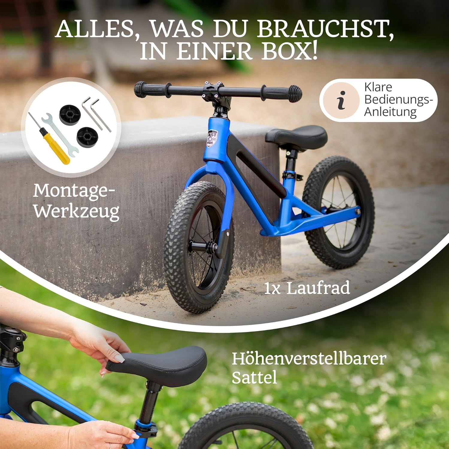 Balance Bike from 2 Years, Ultralight with Carry Handle, Magnesium Frame, 12 Inch Wheels, Footrest and Ergonomic Height-Adjustable Seat – Bild 3