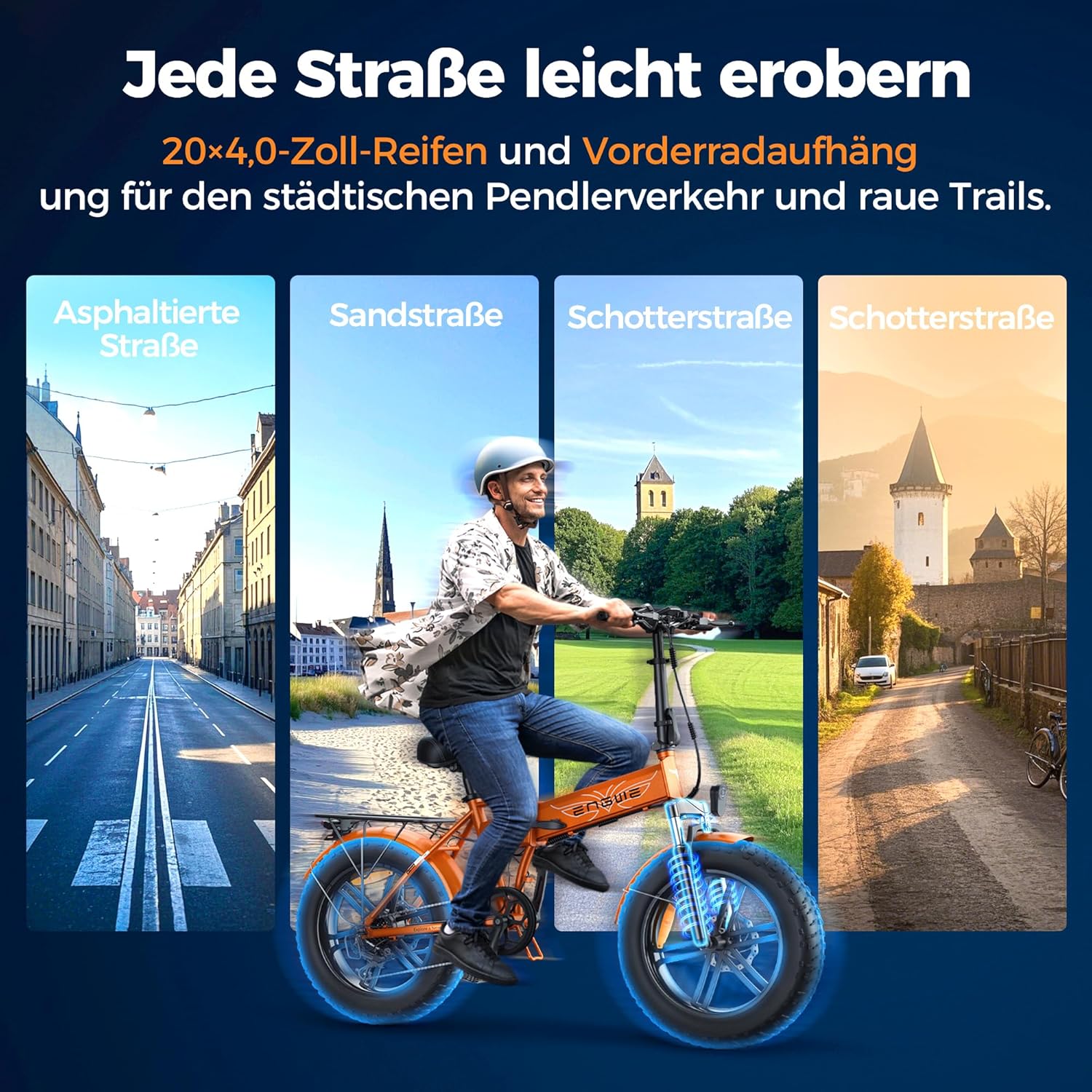 ENGWE EP-2 Boost Folding Electric Bicycle with Torque Sensor, 48 V 13 Ah Removable Battery Range 120 km and 250 W Brushless Motor, LED Display, 20 x 4.0 Inch Fat Tyres and 7 Gears – Bild 8