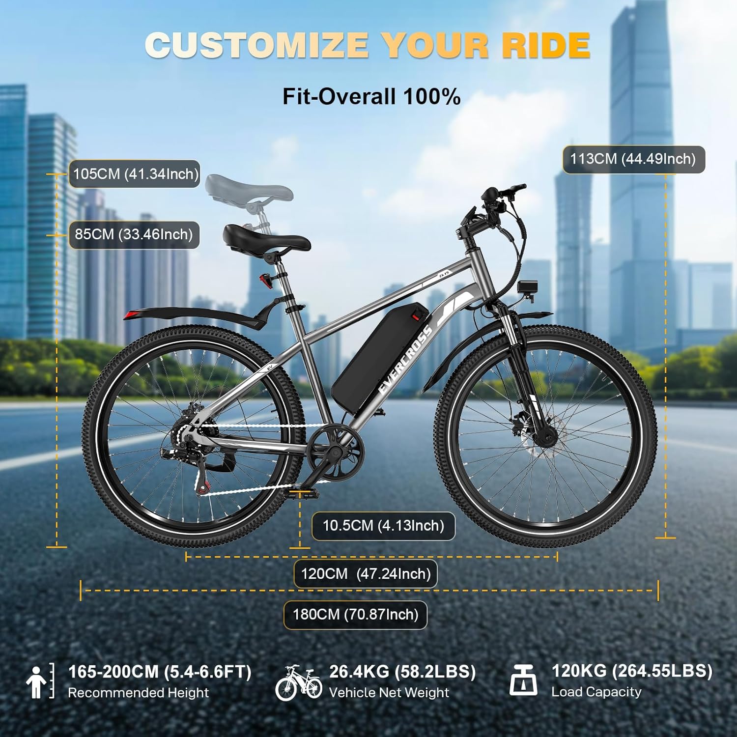 EVERCROSS EK15 E-Bike for Adults, 27.5 Inch Electric Bicycles with Foot Pedal - App, 250 W Motor, 36 V 13 Ah Battery, 15/20/25 km/h, 7 Speed Gear, Urban Electric Bicycle Mountain Bike for Unisex – Bild 9