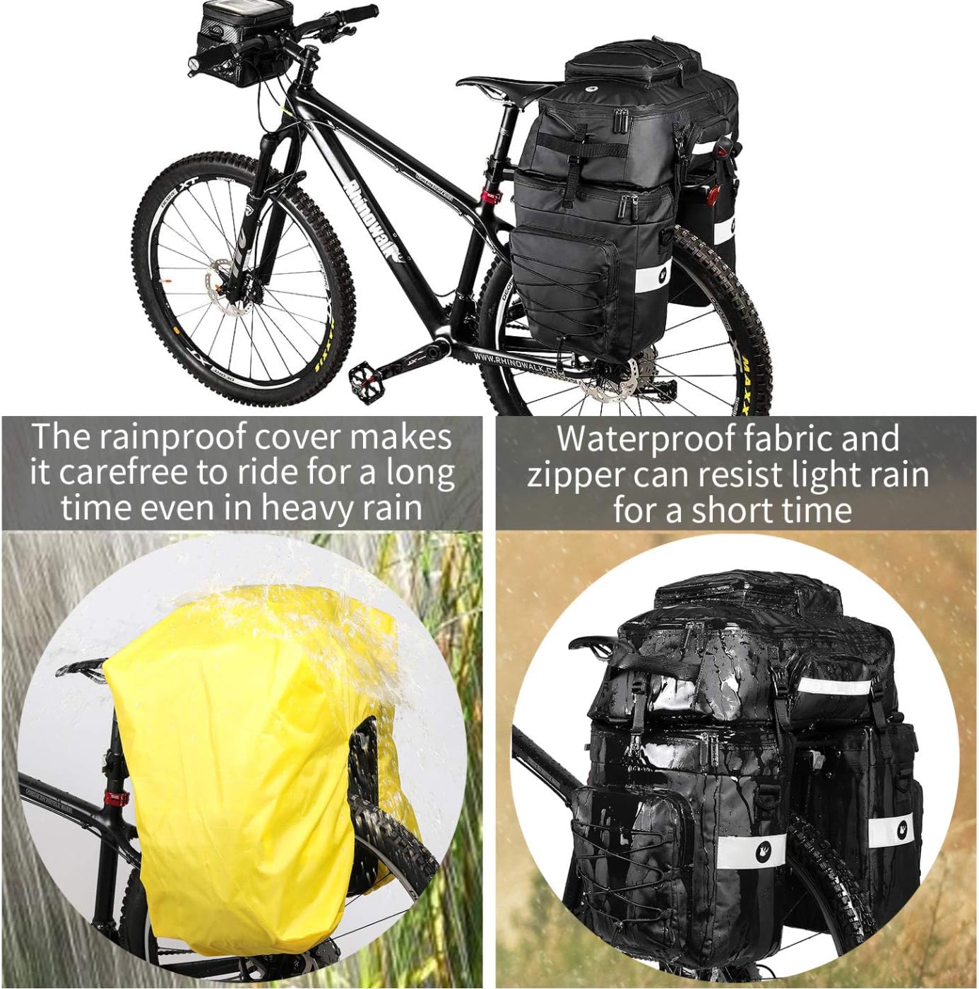 Baigio Bicycle Bag, 3-in-1 Multifunction Waterproof Pannier Rack Bag, 75L Cycling Pannier Rack Bag, Bicycle Travel Bag With Rain Cover, For Men, black – Bild 2