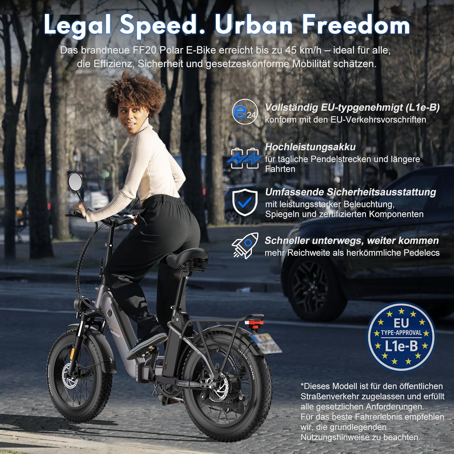 Fafrees FF20 Polar E-Bike Folding Bike 20 x 4.0 Inches, 500 W 45 km/h Ebike Men's Double Batteries 24 Ah / 26.8 Ah, Fatbike Women's Range 150 km/170 km, Electric Bicycle Bearing Weight 150 kg – Bild 3