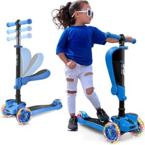 Hurtle Roller Kinder ab 2 Jahre – 3-Rad mit Klappsitz – LED Leuchträdern – Höhenverstellbar – Tretroller für Indoor & Outdoor – Mädchen & Jungen