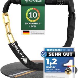 MIVELO Bicycle Lock Chain Lock High Security 100 cm Long I Bicycle Lock 8 mm Hardened Steel I Wheel Lock Combination Lock Ideal for E Bike, MTB & Road Bike I Bike Lock (with Combination Code)