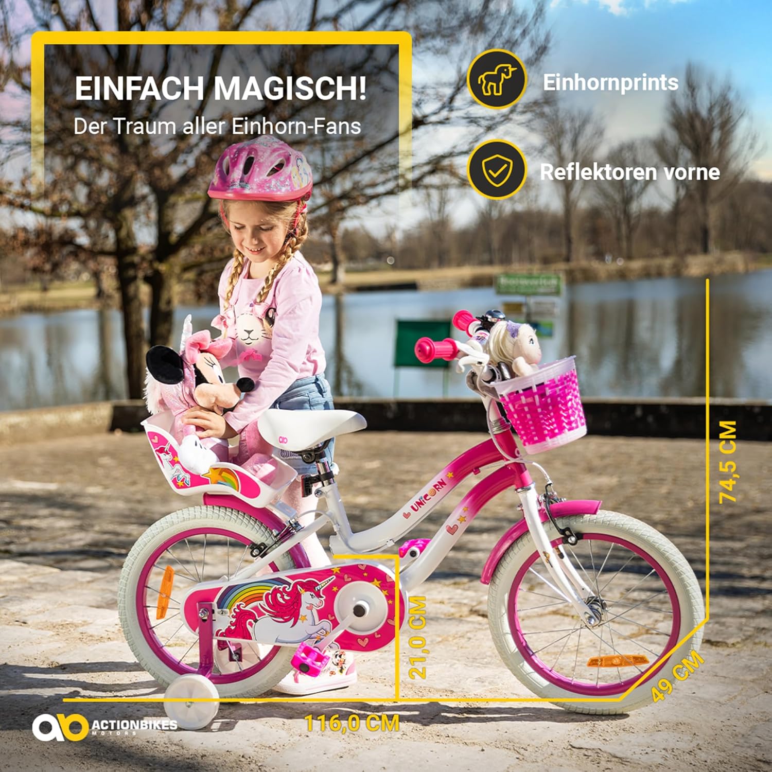 Actionbikes Children's Bicycle Unicorn | 12 Inch / 16 Inch - V-Brake Brakes - Mudguard for Girls - Bicycles - Children's Bike - Youth Bike - From 2-7 Years – Bild 2