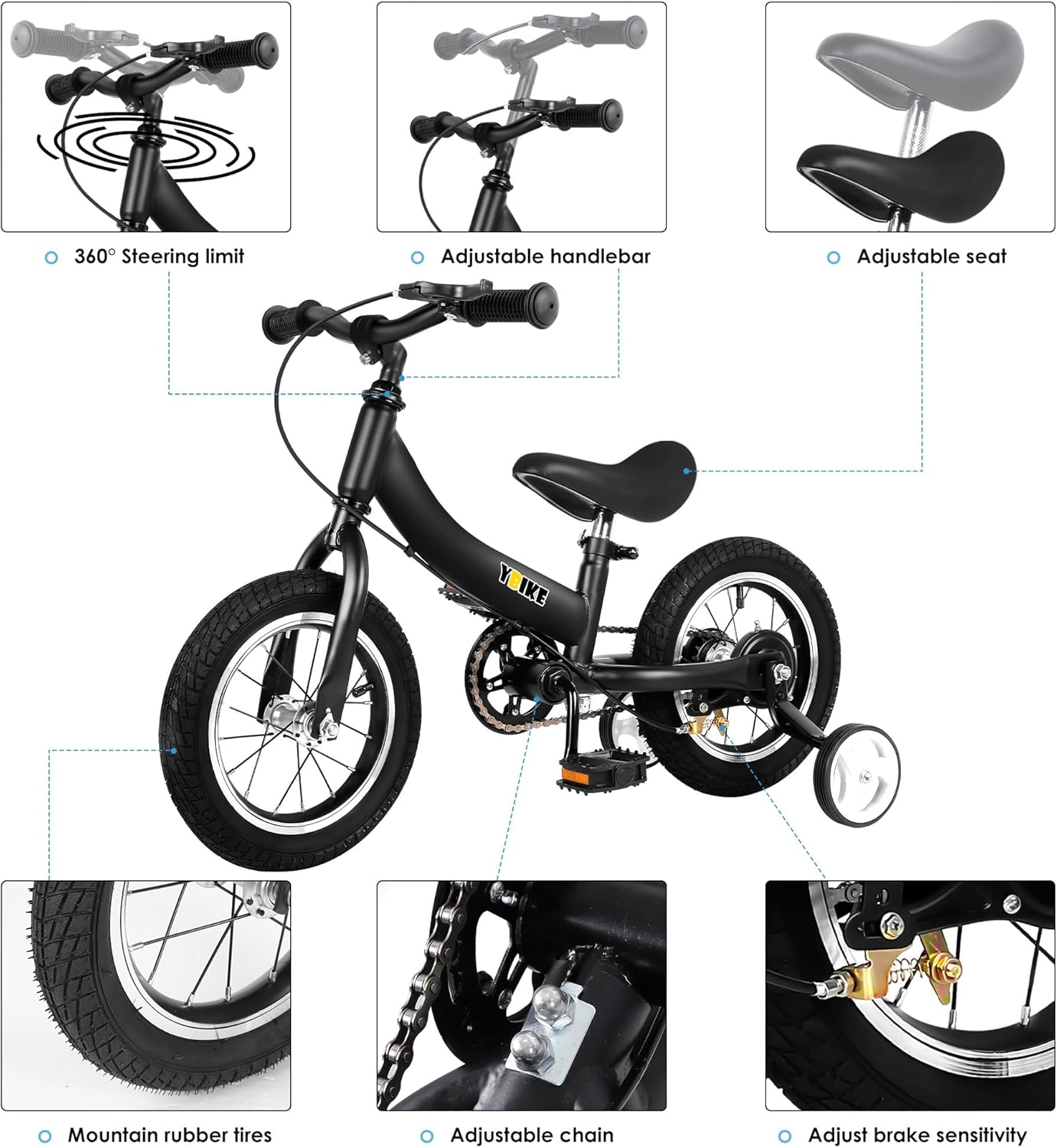 YBIKE 2 in 1 Balance Bike, Children's Balance Bike and Children's Bicycle Dual Use Function, Suitable for Children Aged 1-7, 12, 14, 16 Inches with Brake, Pedal, Training Theory – Bild 4