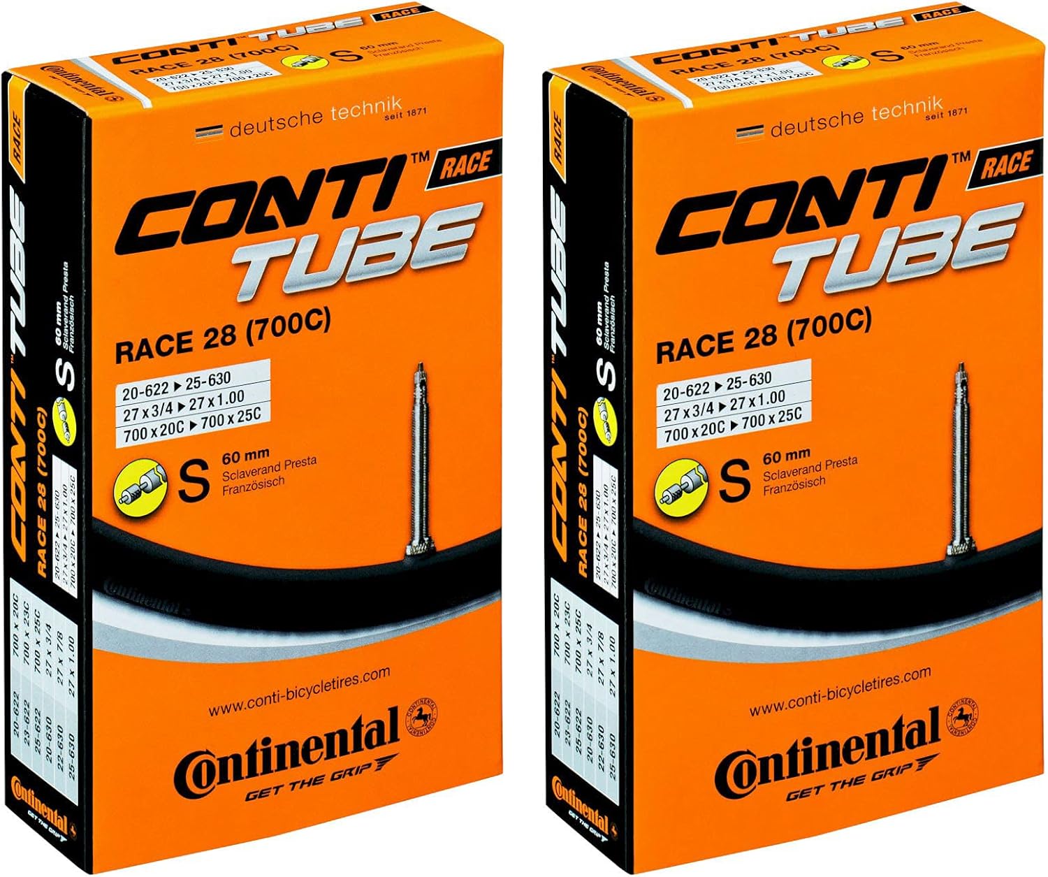 Continental Race 28 Inner Tube 28 Inches 700 x 20-25C 20/25-622/630 SV 60 mm Pack of 2
