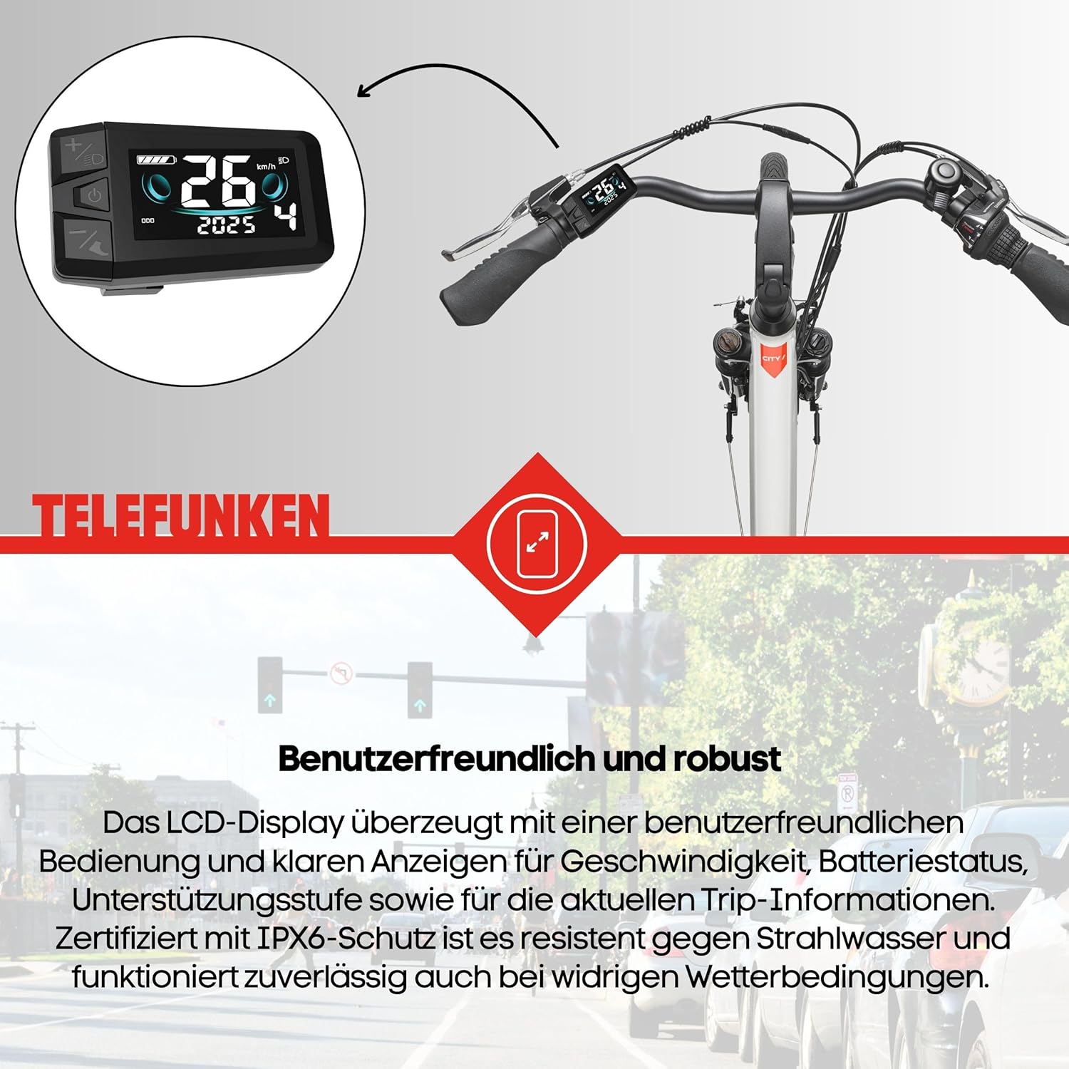 TELEFUNKEN E-Bike Women's 28 Inch Electric Bicycle Front Motor 7-Speed Shimano Derailleur Gears V-Brakes Pedelec City Bike RC826 Multitalent Includes Armoured Cable Lock – Bild 8
