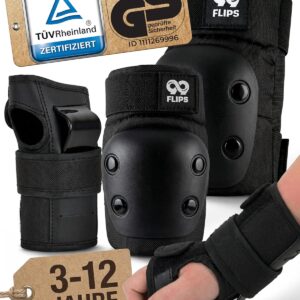 99FLIPS Protectors Children’s Knee Pads Children 3 Years – Protector Inline Skate Set – Protective Equipment – Knee and Elbow Pads – Slide – Size XS Black – Knee Protection Skateboard, Scooter, Roller Skates