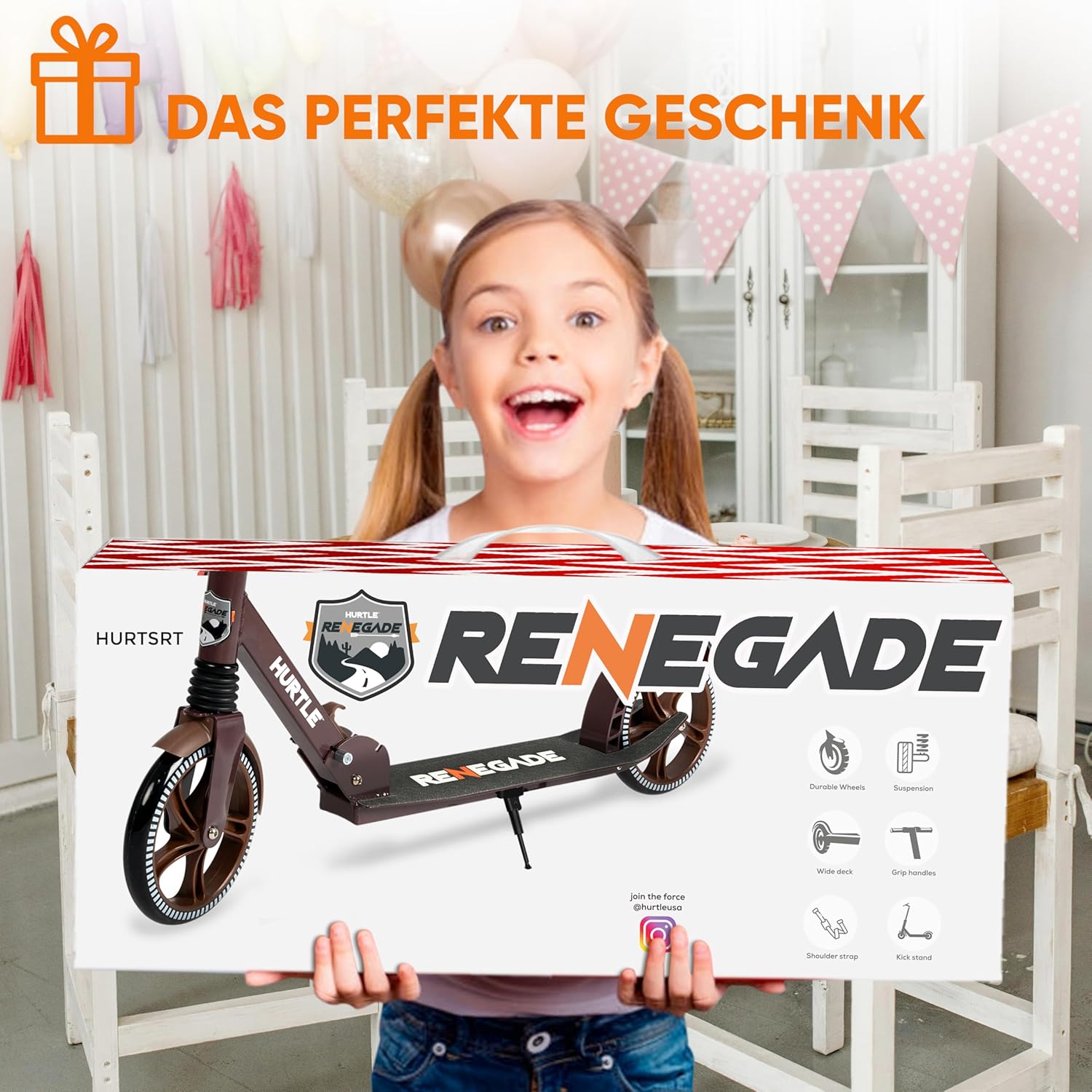 Hurtle Scooter - Scooter for Teenagers - Kick Scooter - 2 Wheel Scooter with Adjustable T-Bar Handlebar - Foldable Adult Kick Scooter with Alloy Non-Slip Deck – Bild 9